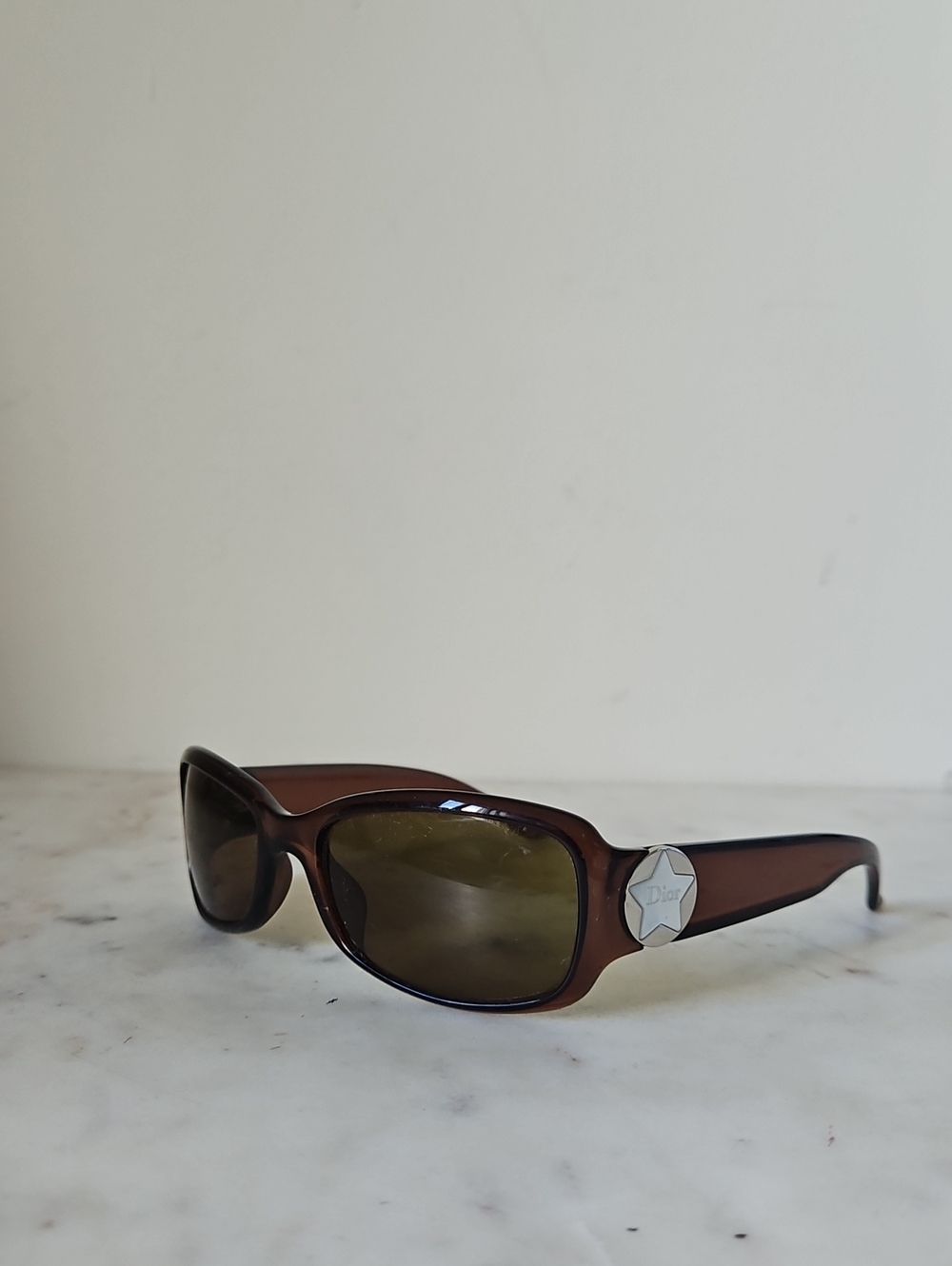 DIOR: Y2k Vintage Starshine 2 Brown Logo Shield Sunglasses